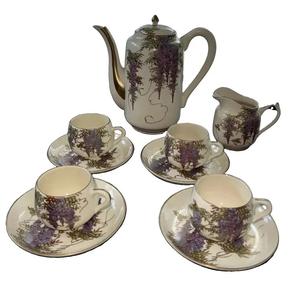 Koshida Teapot Cup Saucer Wisteria Gold Vintage Japanese